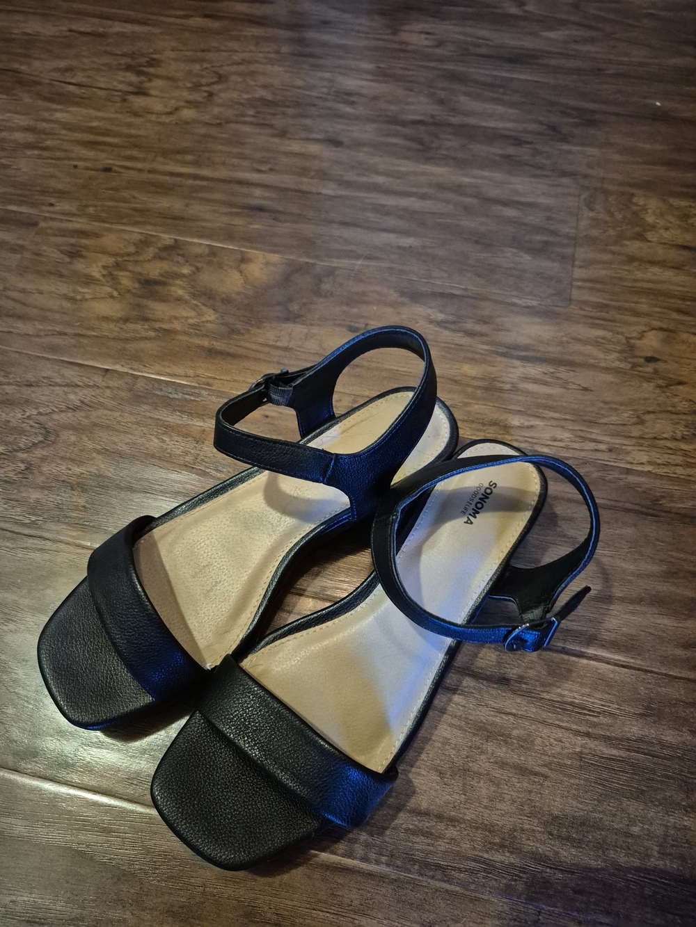 Sonoma Black Square-Toe Ankle Strap Heels